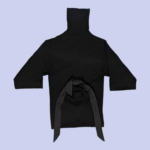 Theory | NWT Women's Merino Wool Wide Sleeve Belted Turtleneck Black Petite XS - Picture 2 of 6